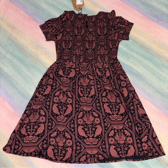 NWT Disturbia Annabel Inverted Raven Print Shirred Mini Dress size 6 - Picture 8 of 10